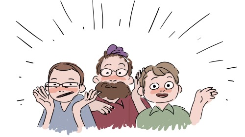 taakoshell:lauravian:It’s them brothers![ID: Simple, stylized colored sketches of the McElroy 