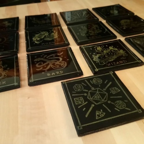 amillustration: making some DnD coaster sets, from the class designs I made. Calling ‘em 