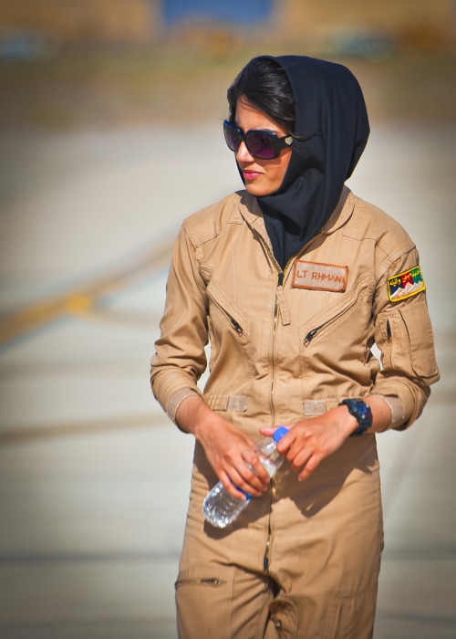 usagov:  Image description: Afghan Air Force 2nd Lt. Niloofar Rhmani walks the flightline at Shindand Air Base, Afghanistan prior to her graduation from undergraduate pilot training May 13, 2013. Rhmani made history May 14, 2013 when she became the first