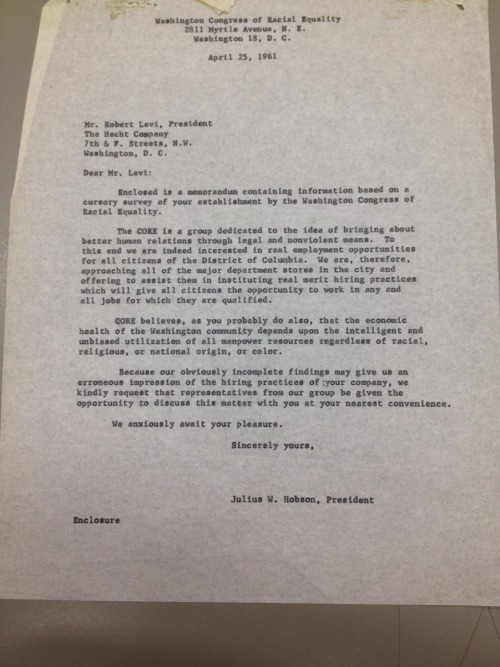 DC CORE Gets Real Gangster With The Hecht Company About Hiring Discrimination, 1961.