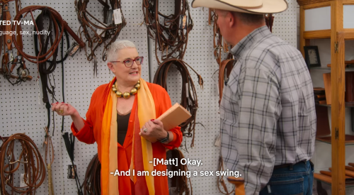 zwoelffarben:vaspider:bell-flower:So I binged the entirety of How To Build a Sex Room last night and this one scene just cracked me upThe designer’s at a western leather/tack store looking for supplies to make a rustic-style sex swing and turns