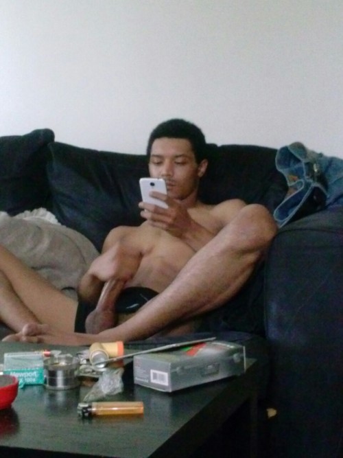 justchillingpapi:  Alone time on the couch…when no one is home.