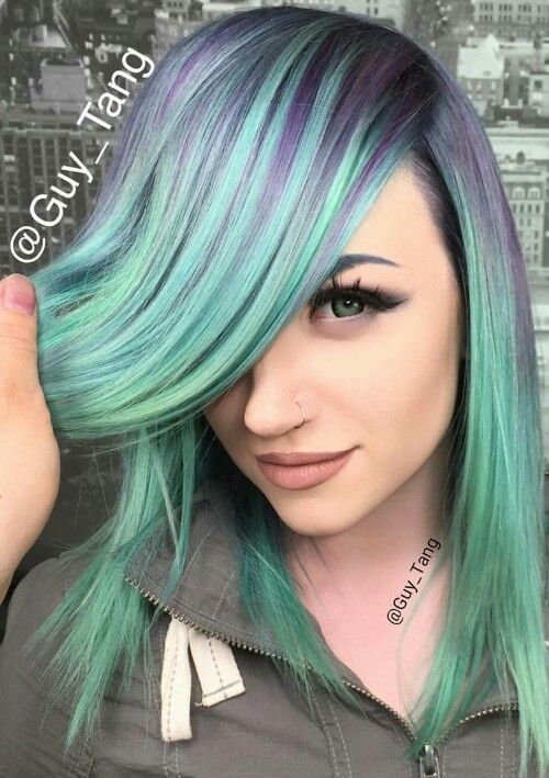 Porn hairchalk:  Purple green pastel dyed hair photos