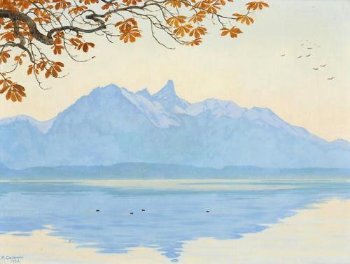 thunderstruck9: Plinio Colombi (Swiss, 1873-1951), Lake Thun with Stockhorn chain, 1934. Oil on canv