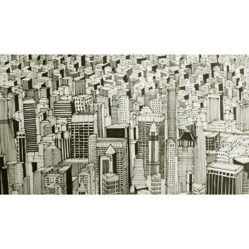 Cityscape // New York City24″ x 18″ on newspaper print with micron