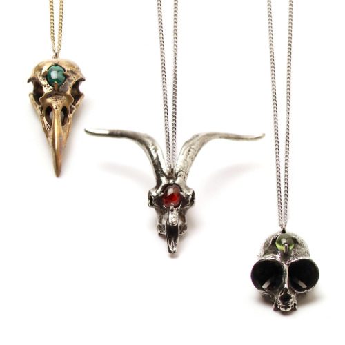 NEW Gemstone Skull PendantsChoose Species: RAVEN, GOAT, or OWL MONKEYChoose Metal: WHTIE BRONZE, YEL