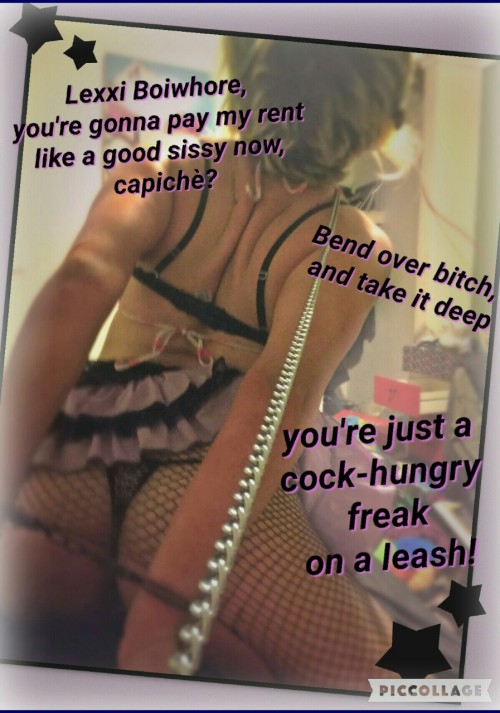 spunk-bunny: captive-queen: On a leash, where all filthy sissy whores belong - @spunk-bunny, you mig
