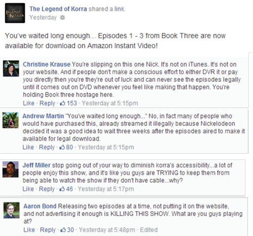 avatarlegends:Fans’ reaction to Nick making Chapters 1-3 available on Amazon Instant Video 3 w