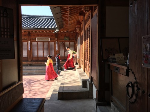 Snapshots from Buckhon Hanok Village’s Gahoe-dong, including the historic Baek In-je House (top), th