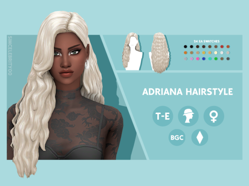 Adriana HairstyleMaxis Match HairstyleAvailable for Teens-Elders24 EA swatchesHat compatibleBGCDownl