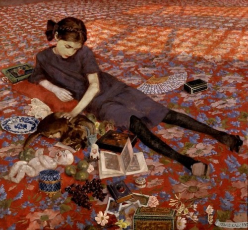 hornworts:   Girl on a Red Carpet, Felice Casorati, 1912.