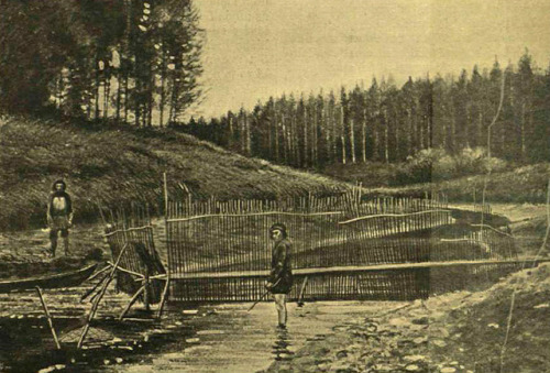 Khanty people fishing on the Bolshoy Yugan River (Russia, 1900).