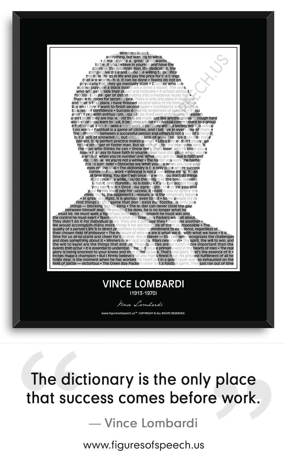 Vince Lombardi Photo Picture Poster or Framed Famous Quote "Dictionary Is.." 