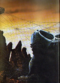 70sscifiart:  Spaceship spiderwebs, from Stewart Cowley’s 1979 art collection Spacewreck. More art in this album.  