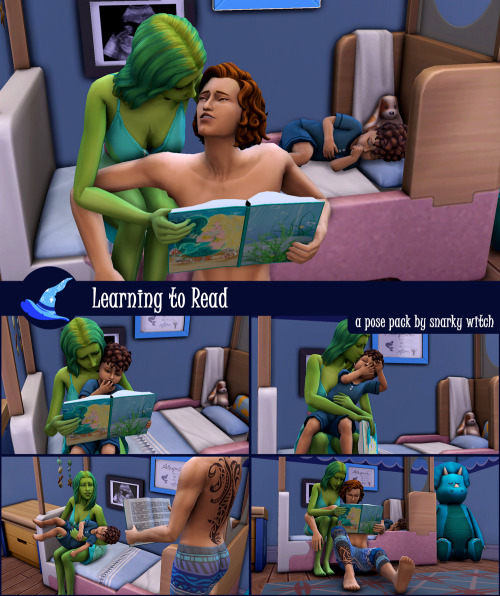 snarky-sims-creations:Learning to Read Pose Pack (Patreon Early Access) I needed a cute little scene