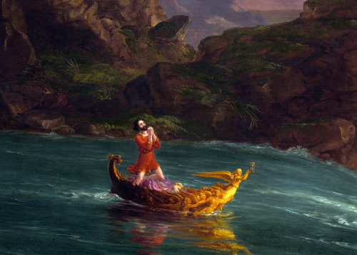 Details from Thomas Cole’s Voyage of Life series. 1842, oil on canvas.Childhood, Youth, Manhood, and
