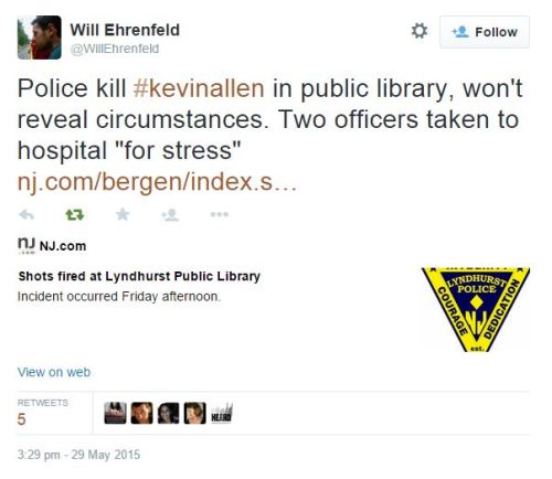 abstracthumanoid:  This is too much.Kevin Allen, a 36 year old black man, has been shot and killed inside a library. A library of all places. What would it take for everyone to see that the cops are actually coming for black people?He was described as