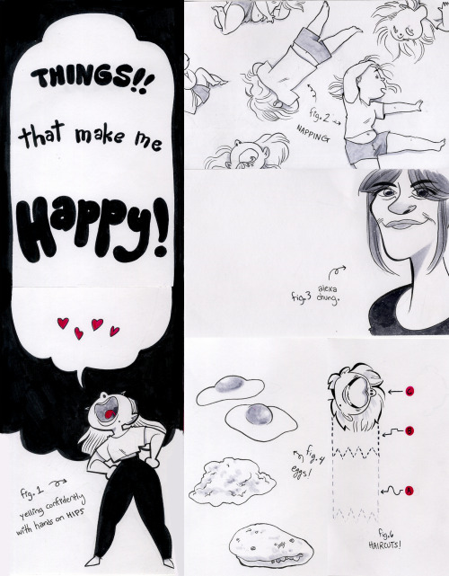 pocketpicasso:  calarts has a character animation gallery show every year where we get to show off our stuff, and I did a bunch of drawings on big note cards called “things that make me happy”! i wish i’d taken pictures of them all while they were
