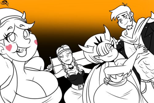 chillguydraws: I know I’m a little late for Summerween but the holiday really gets good when all the lights go out. Anyway here’s the Thicc crew in their costumes.  O oO <3