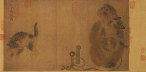 ilovecatsandart:Monkey and Cats (fragment) by Chinese artist Yi Yuanji (易元吉, c.1000 - c.1064).Source