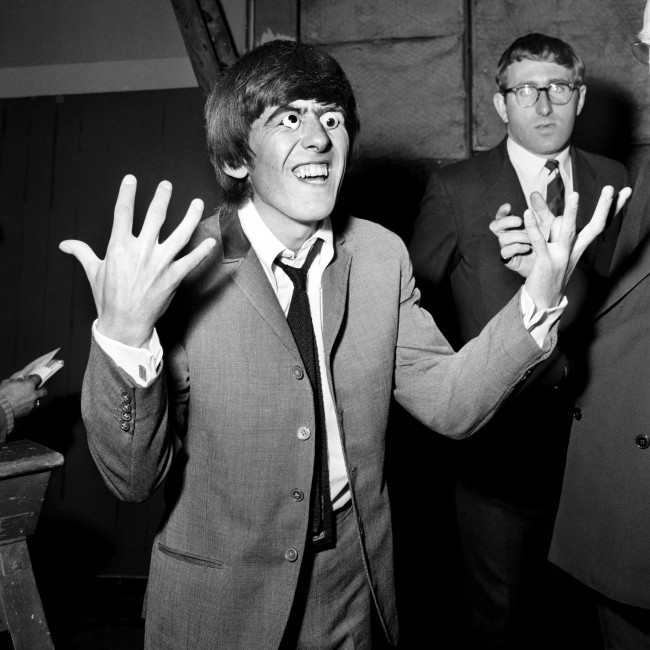 losetheboyfriend:  George Harrison wearing googly eyes on the set of A Hard Day’s