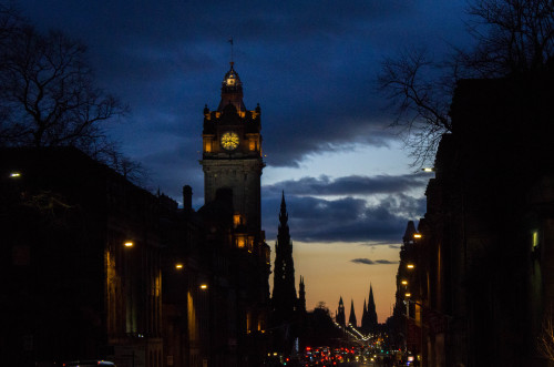 The sunset down Princess Street, Edinburgh