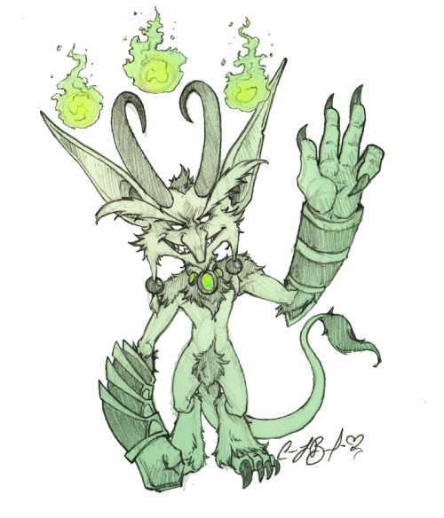 azariel888:  More imp doodles that I did on breaks between runs. A fire imp and a fel caster imp. These were oddly therapeutic to draw during my shift especially since the Blazer game made traffic a nightmare lol. 