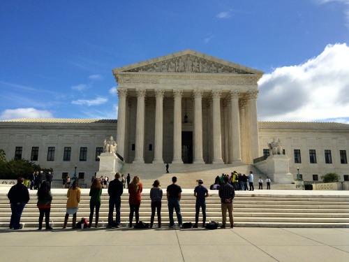 View from: First St. NE
Visitors gather outside Supreme Court as new term begins today, October 5, 2015. (Photo/Whitney Wyszynski)