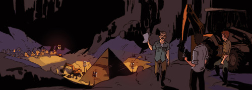 tohdaryl:  Wide shot panels from ‘Outer God’ - a horror comic written by Luc Labelle and illustrated by me.   Outer God unravels the fate of an ill-fated archaeological excavation of a newly discovered pyramid, and the horrors they’ve unleashed