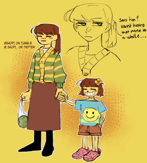 A yellow skelly and moma Frisk-I present u guys Ven (Vivian) a frans child I made huhu- There i