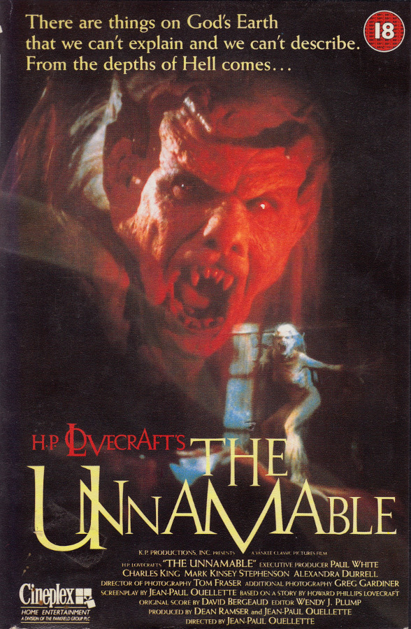 The Unnameable VHS cover (Cineplex, 1988). Directed by Jean-Paul Ouellette.From a