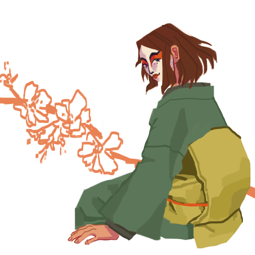 haunt-i-ng: jus think shes neat :] [ID: A digital drawing of Suki wearing a green kimono with a yell