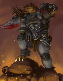 sunset-aria:  For all those who enjoyed my last gnoll commission, check THIS baddie out! Lhoryn here is the most detailed piece I’ve churned out in a while, and the first time I’ve ever attempted rendering and shading worn armor.  Time Taken: 9 hours