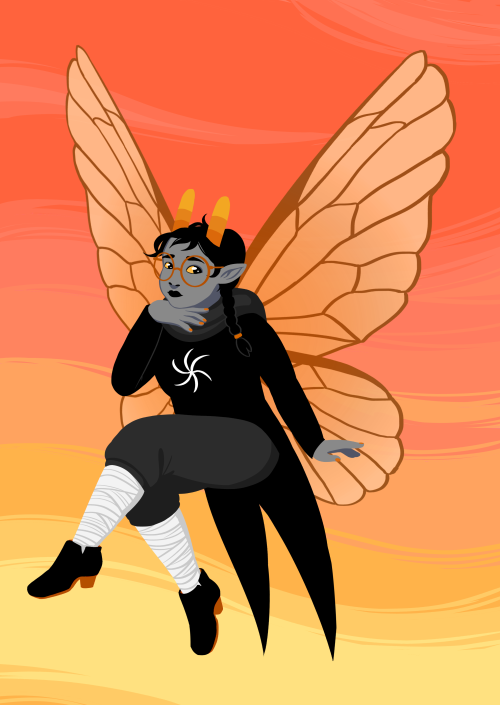 quakgrass:[image description: a digital drawing of a homestuck fantroll on a yellow pink and orange 