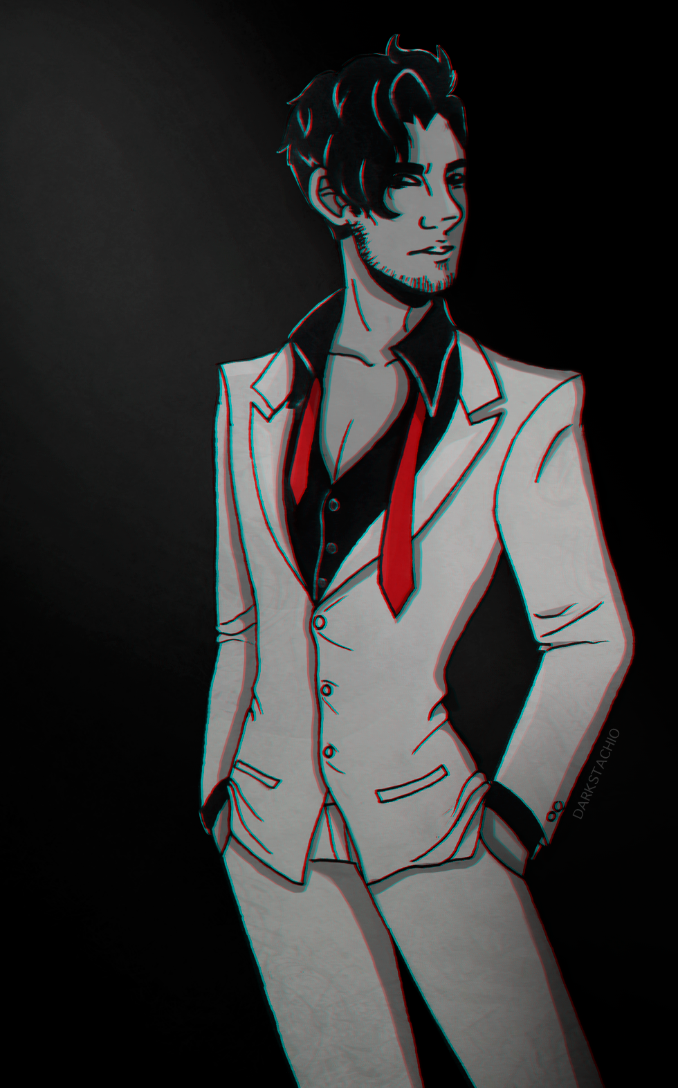 darkstachio:  Something ‘bout you… Hello? Yes? White suit Darkiplier? That’s