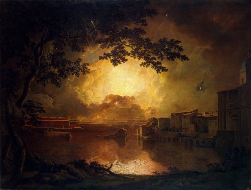 artist-joseph-wright: Firework Display at the Castel Sant’ Angelo in Rome, 1779, Joseph WrightMedium