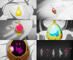 mamitomoeshasmoved-deactivated2:  Soul Gems are created when a girl makes a contract with Kyuubey and are proof that someone is a Puella Magi and also allows the transformation into Puella Magi form to take place. It is eventually revealed that they are