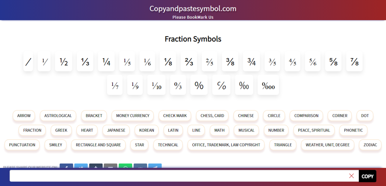 Get Fraction Symbol Copy And Paste