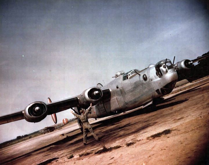 warhistoryonline:B-24H Liberator with the 755th Bomb Squadron at RAF Horsham St Faith,