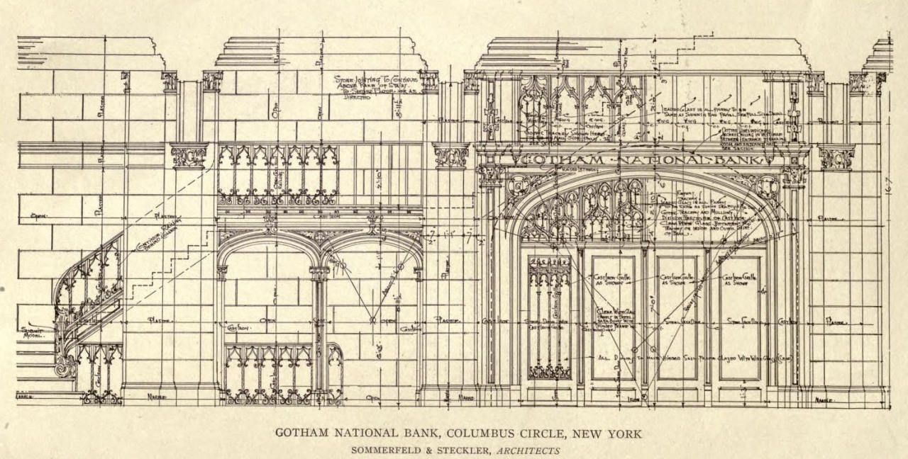Section of the Gotham National Bank on Columbus Circle, New York City
