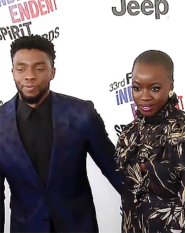 danaigurirasource:  Danai Gurira and Chadwick Boseman on the blue carpet at the 2018