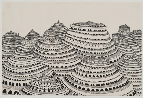 nobrashfestivity: J. F. Picard, Ziggurat Landscape, 1963 Ink on paper