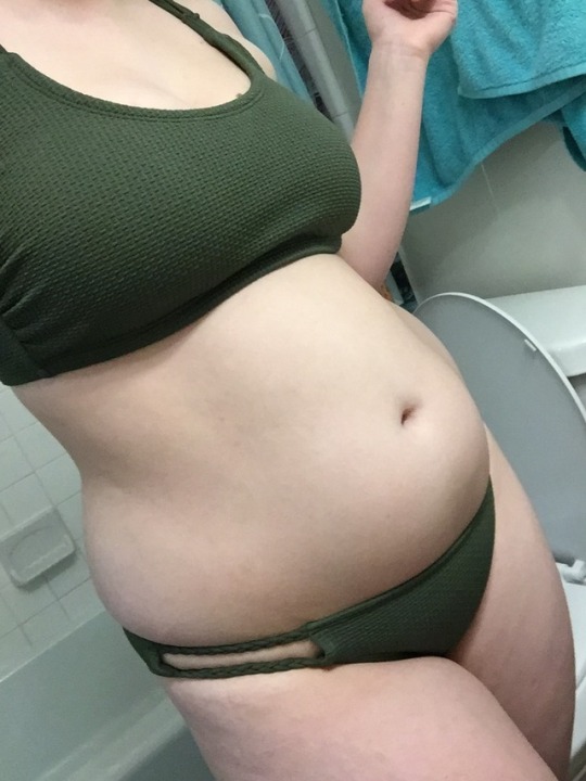 foryourencouragement:  Decided to stuff myself tonight and try on my bathing suit from last summer