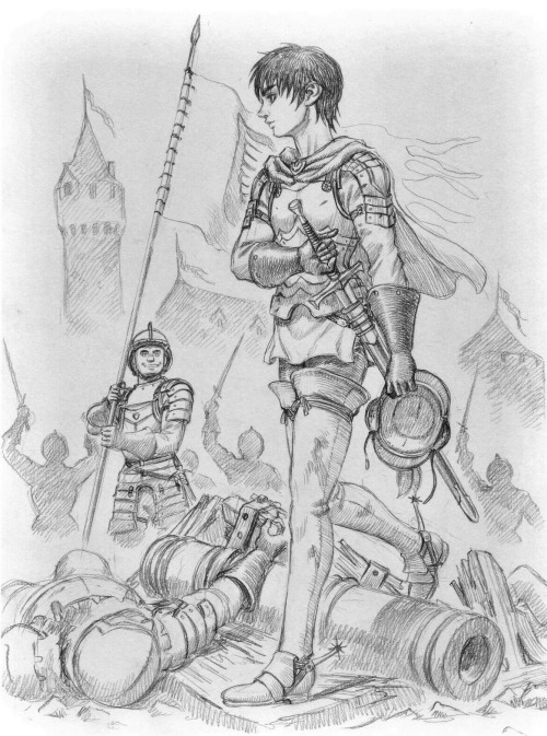 Black and white artwork of The Band of the Hawk, made for the Berserk trading card game.Art by Kenta