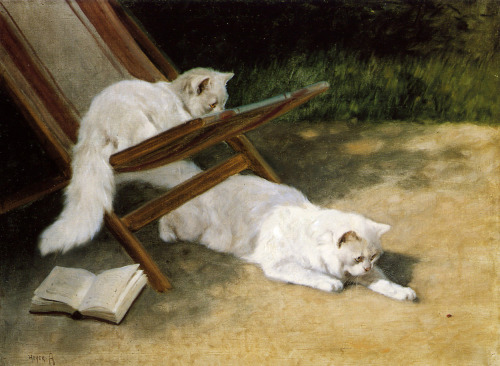 Arthur Heyer (German-Hungarian 1872-1931) is known for his paintings of cats, in particular white An