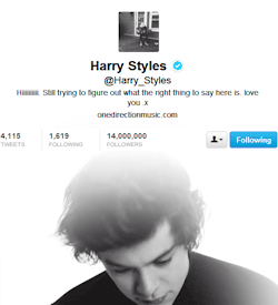 hrrys:  gay4zayn: Harry reached 14 million