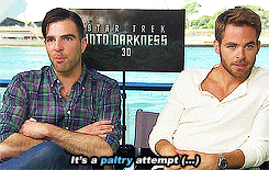 peterquill:(quite possibly one of many) Zachary Quinto and Chris Pine’s vocabulary battle(s)