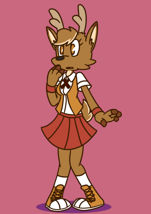 darwintfish: Character idea again, Carol the Reindeer. She’s a sporty and pretty athletic student, but is very shy and easily scared. Might still play around with the colours.  c: