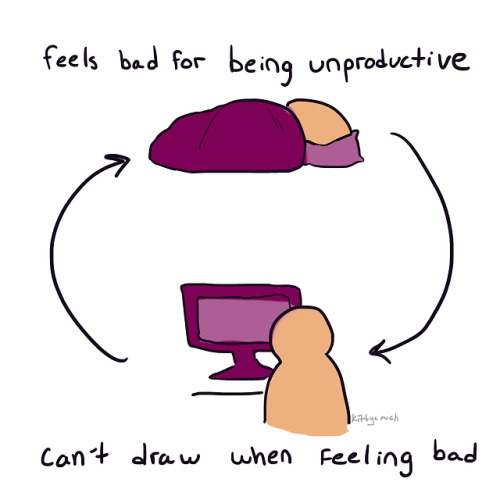 kittycouch: Stress cycle 🛌  (2 versions b/c it’s hard to put to words)  my poor artsy friends