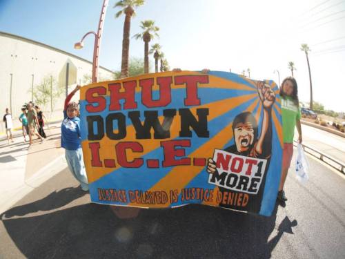 Actions today to stop ICE in Tucson (top, middle left) and Eloy (middle right, bottom). Immigrants a